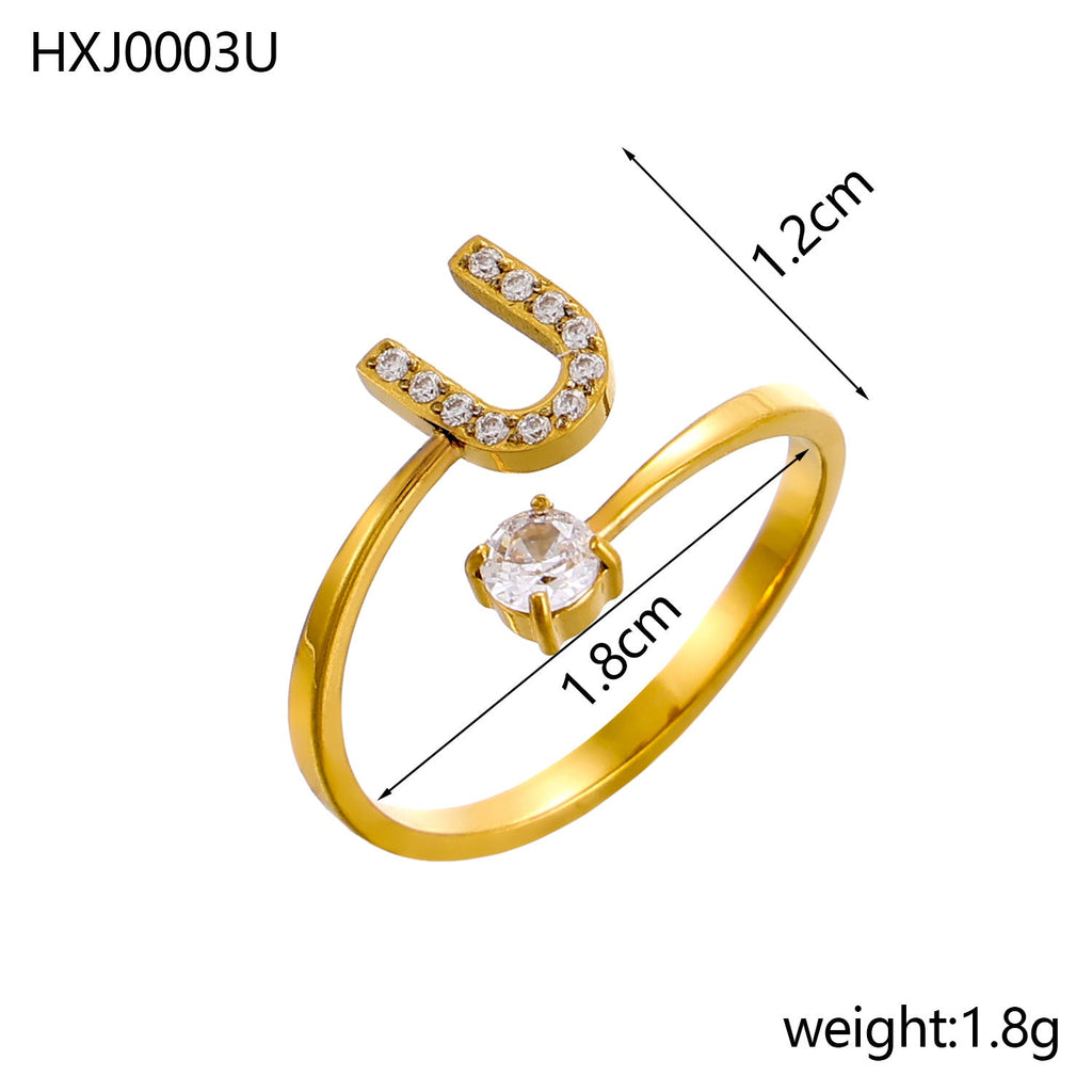 Rhinestone Initial Letter Open Ring — ring, view 40