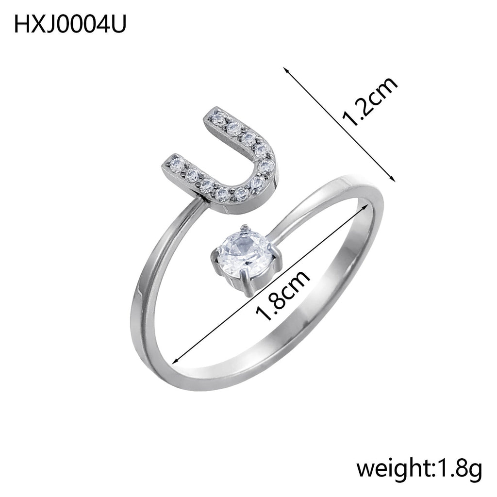 Rhinestone Initial Letter Open Ring — ring, view 41