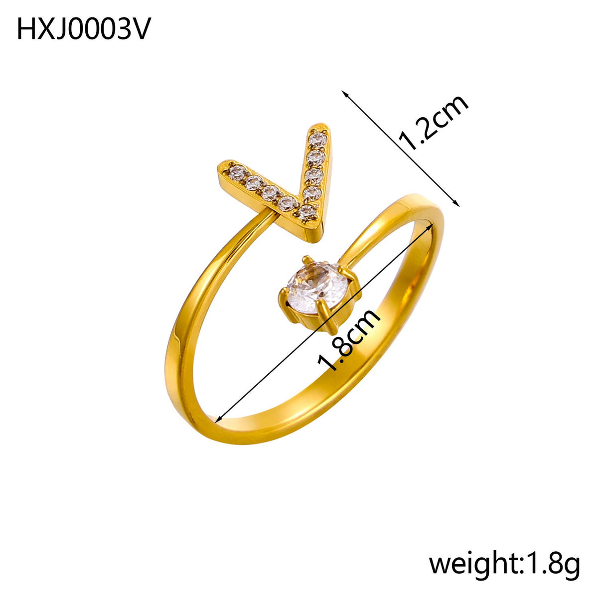 Rhinestone Initial Letter Open Ring — ring, view 42