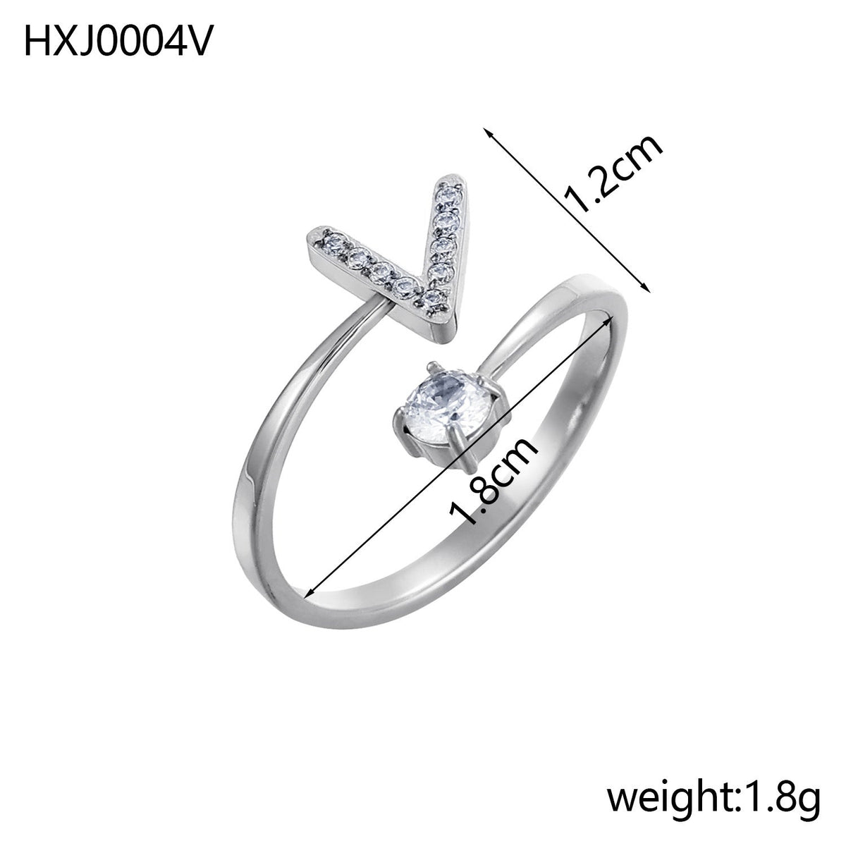 Rhinestone Initial Letter Open Ring — ring, view 43