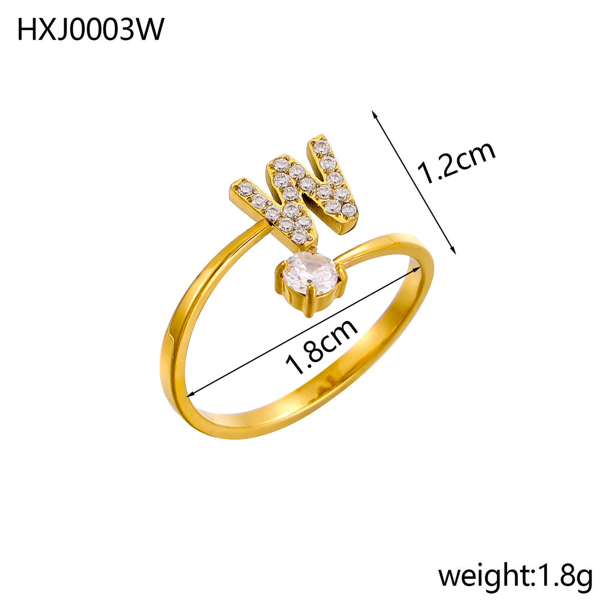 Rhinestone Initial Letter Open Ring — ring, view 44