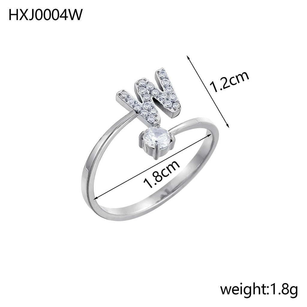 Rhinestone Initial Letter Open Ring — ring, view 45