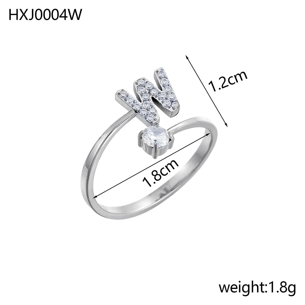 Rhinestone Initial Letter Open Ring — ring, view 45