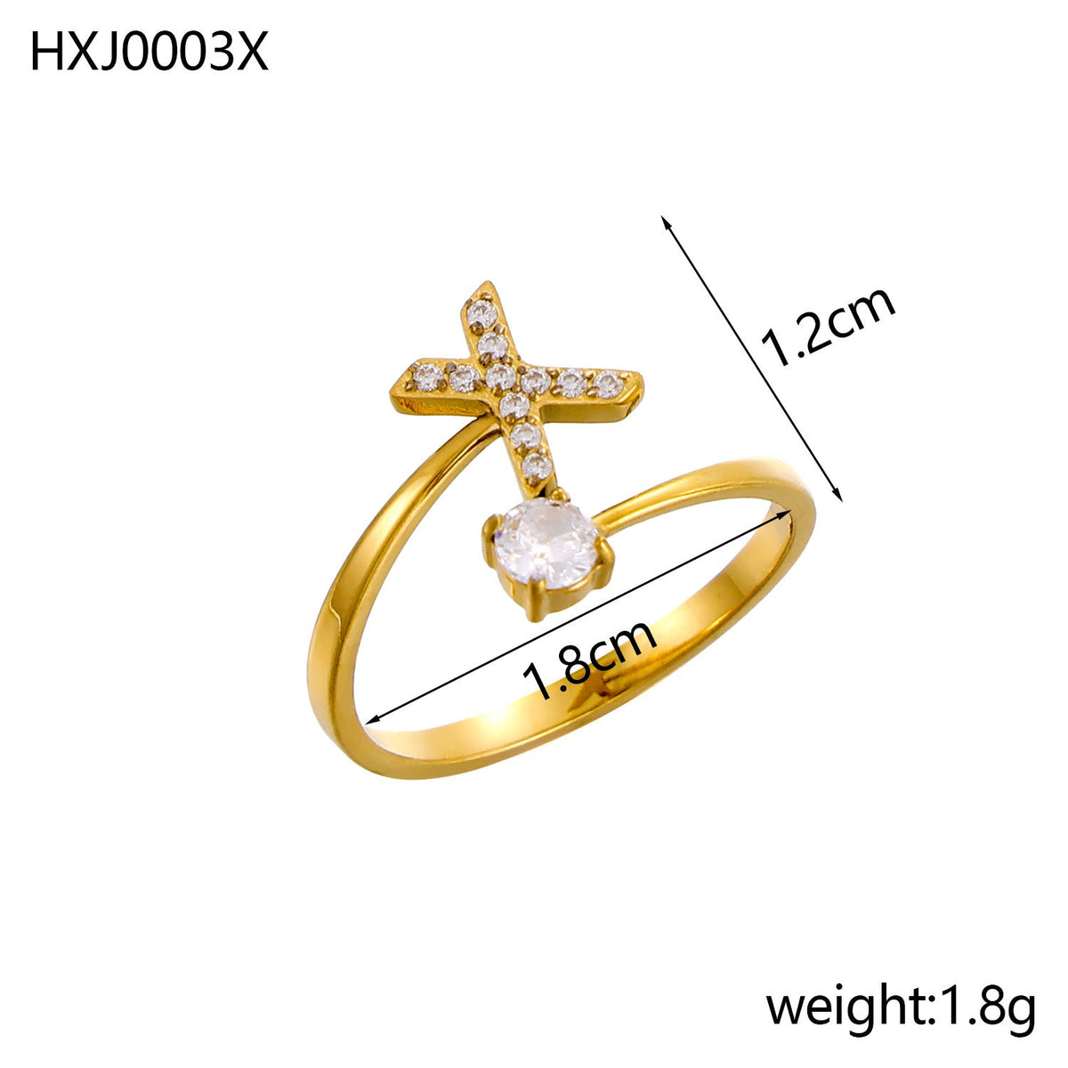 Rhinestone Initial Letter Open Ring — ring, view 46