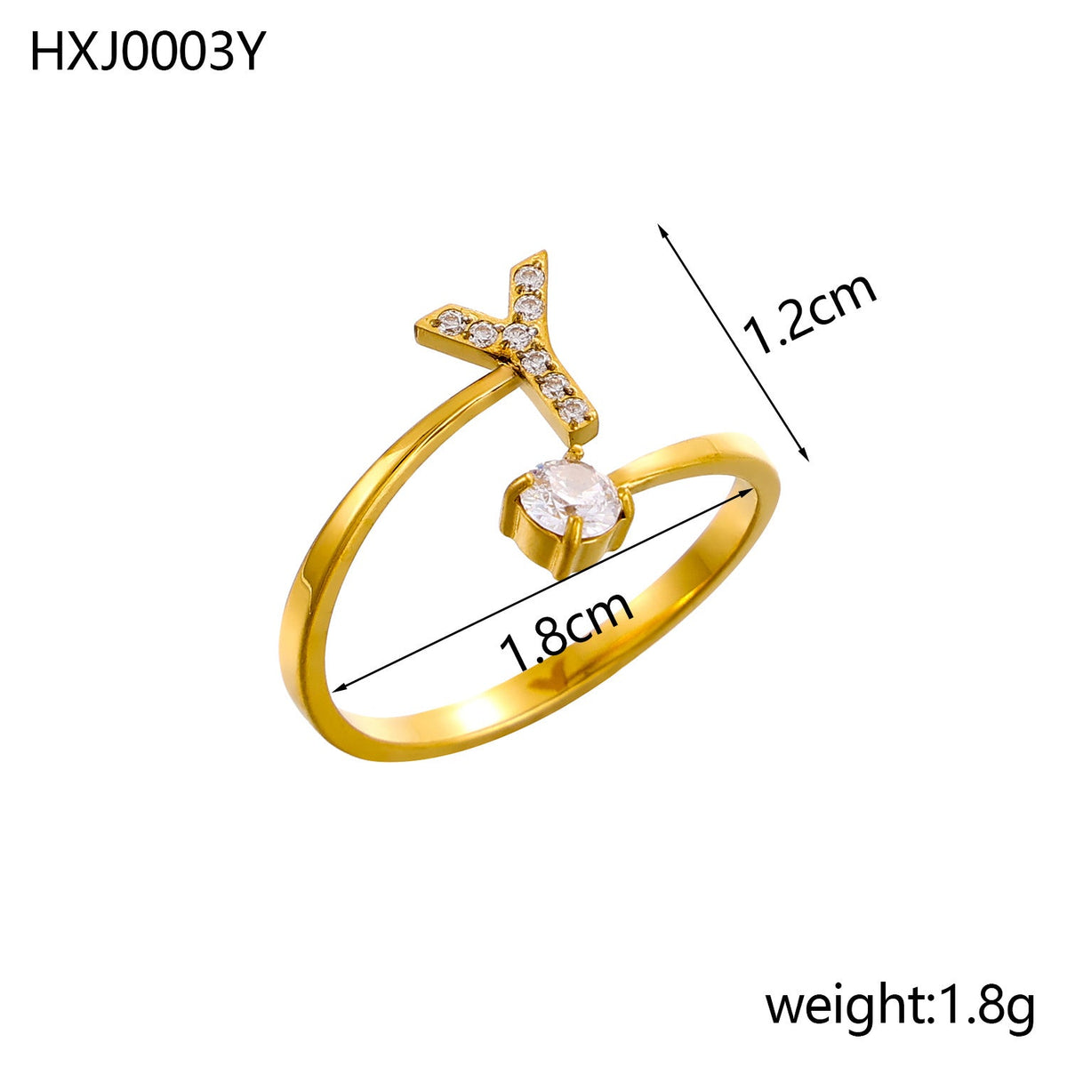 Rhinestone Initial Letter Open Ring — ring, view 48