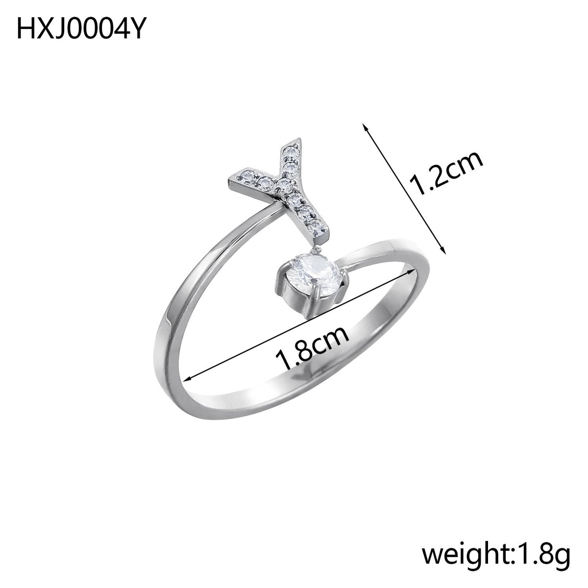 Rhinestone Initial Letter Open Ring — ring, view 49