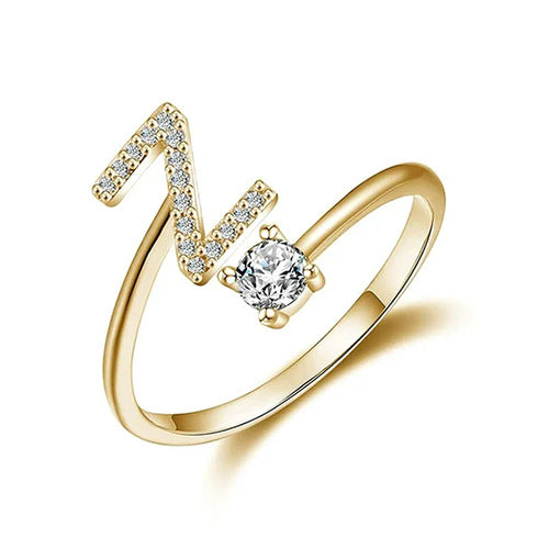Rhinestone Initial Letter Open Ring — ring, view 50