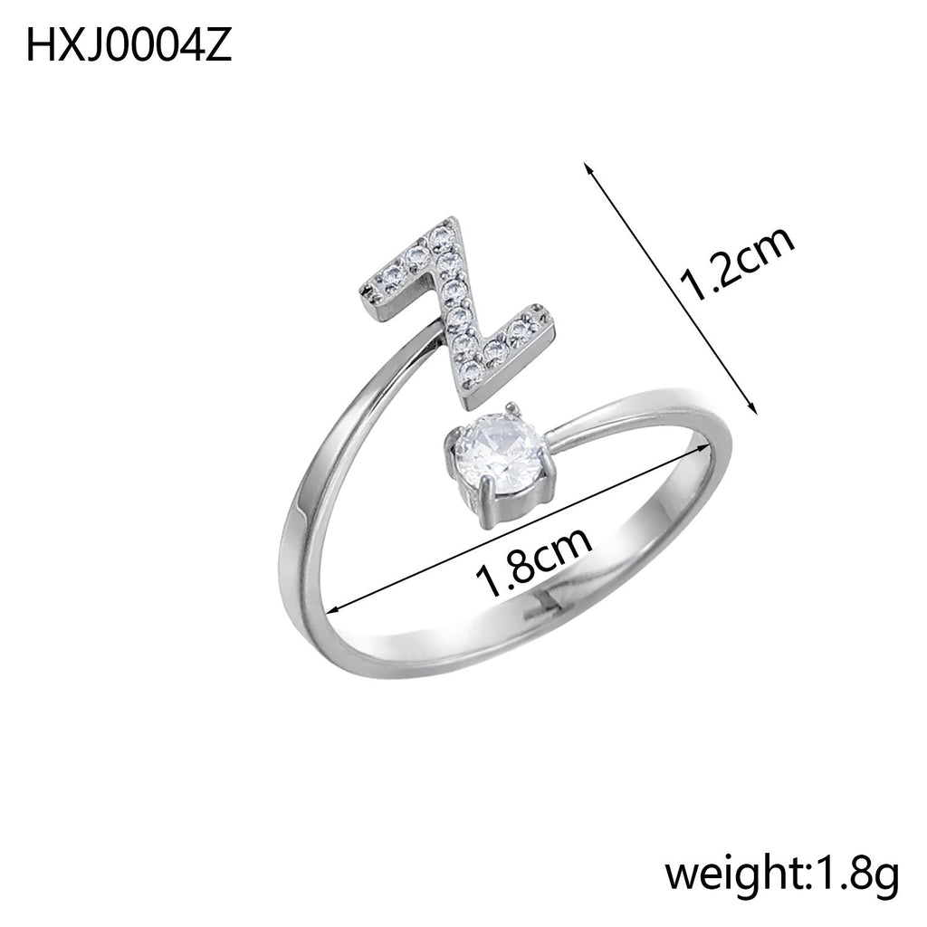 Rhinestone Initial Letter Open Ring — ring, view 51
