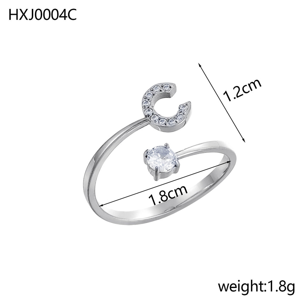 Rhinestone Initial Letter Open Ring — ring, view 52