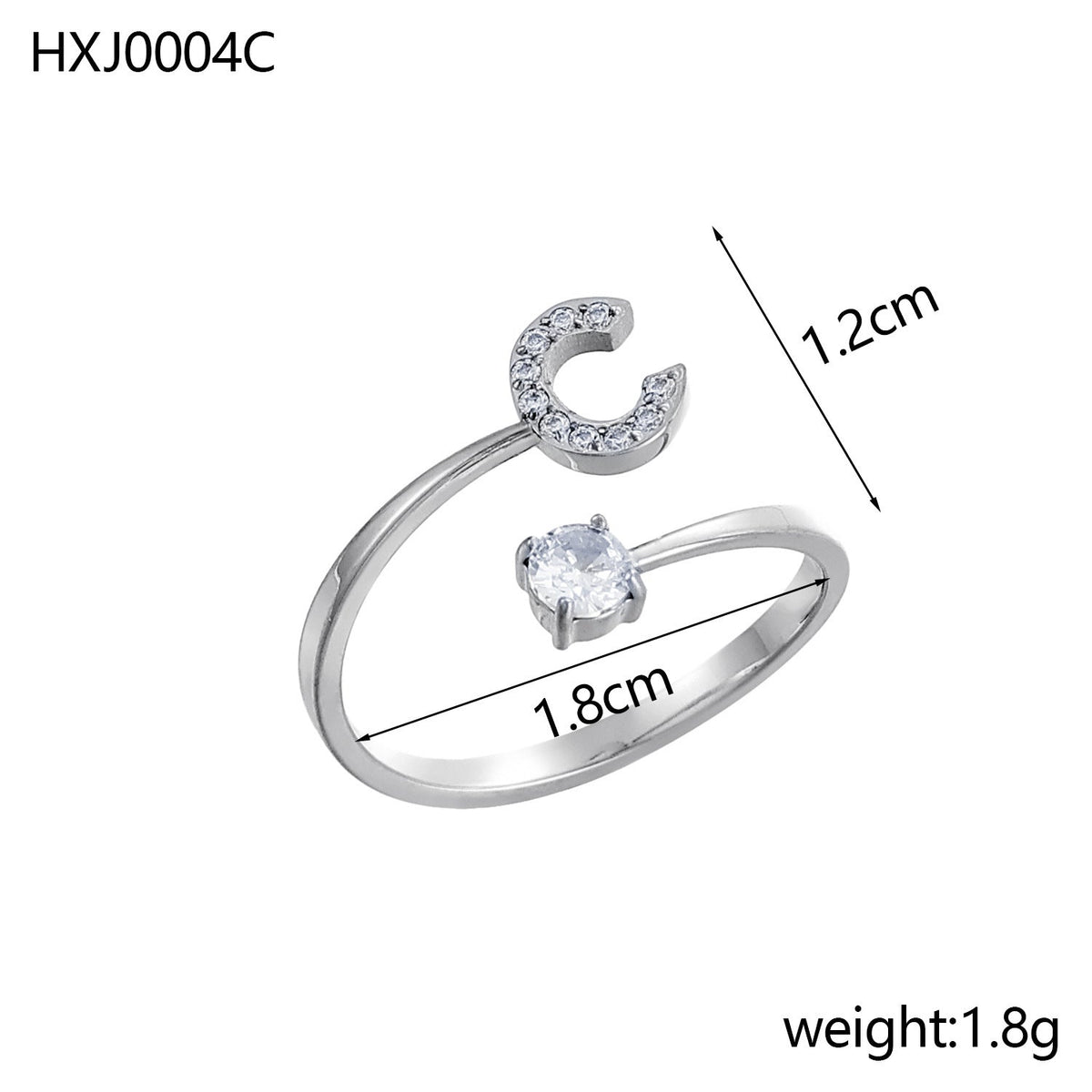 Rhinestone Initial Letter Open Ring — ring, view 52