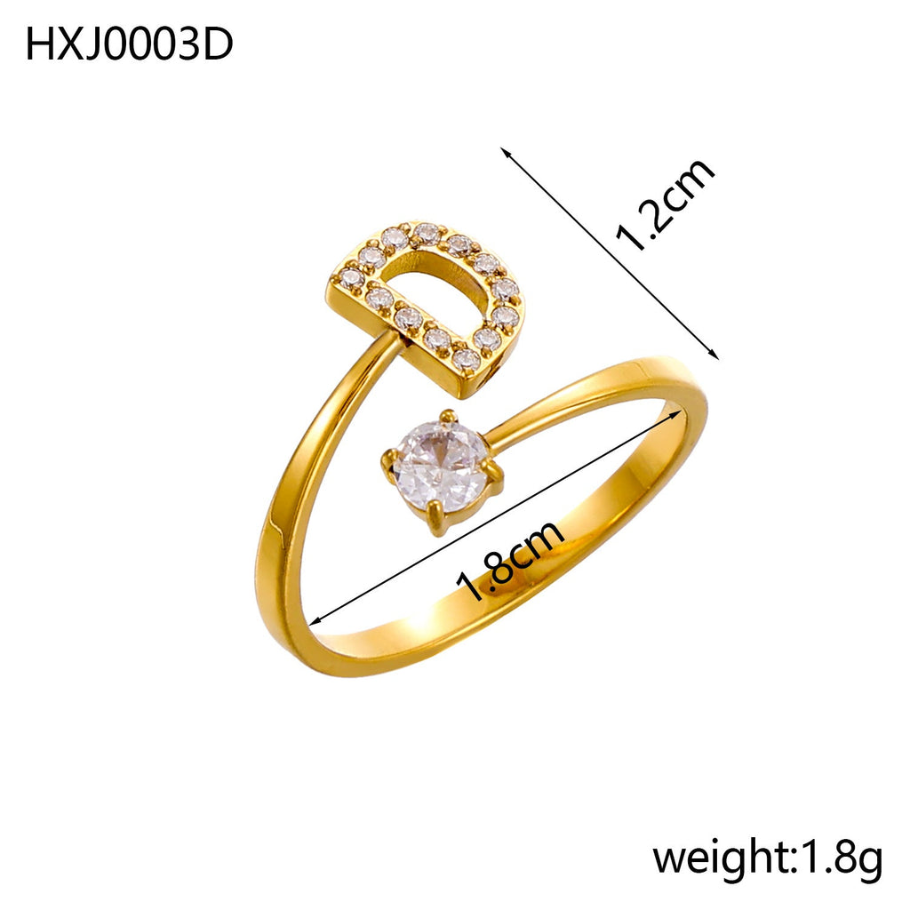 Rhinestone Initial Letter Open Ring — ring, view 53