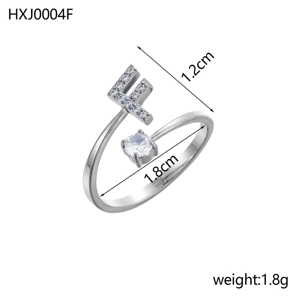 Rhinestone Initial Letter Open Ring — ring, view 54