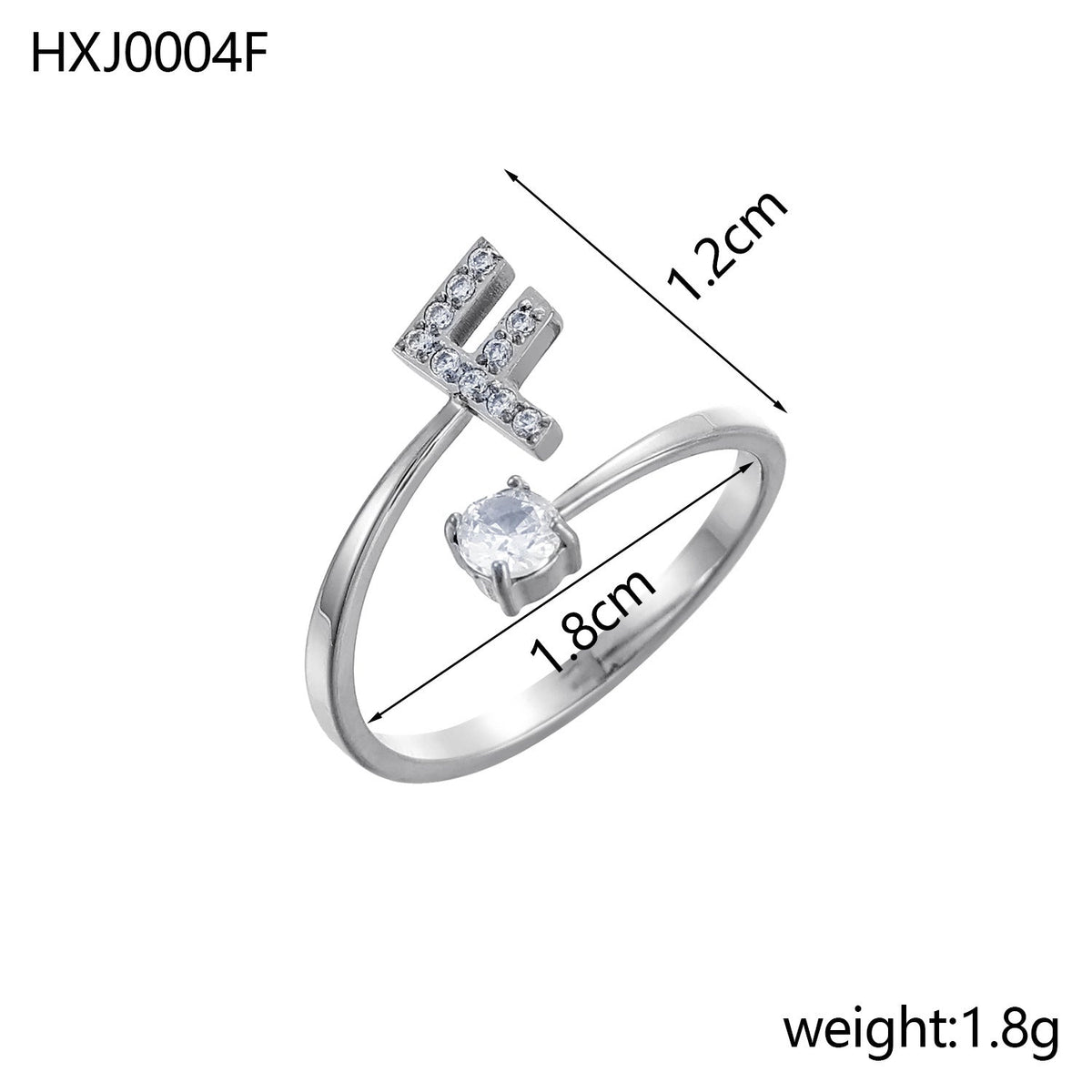 Rhinestone Initial Letter Open Ring — ring, view 54