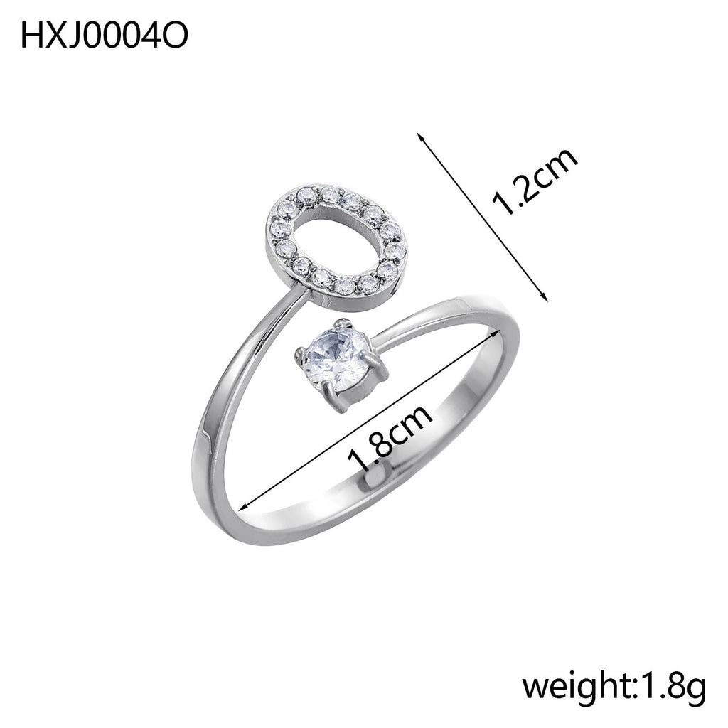 Rhinestone Initial Letter Open Ring — ring, view 55