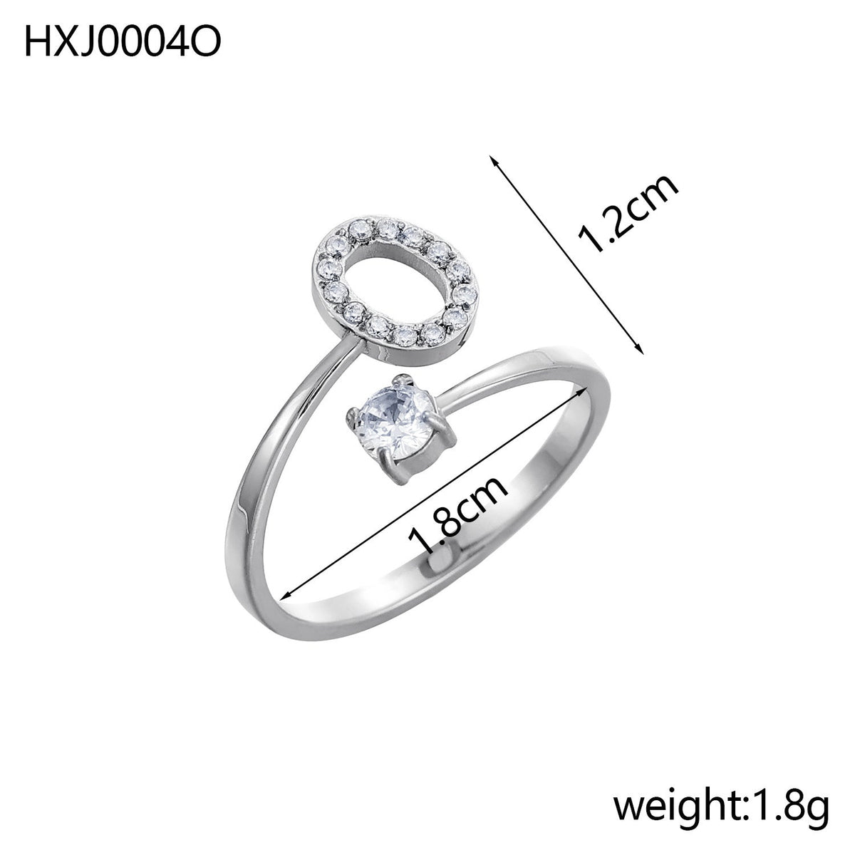 Rhinestone Initial Letter Open Ring — ring, view 55