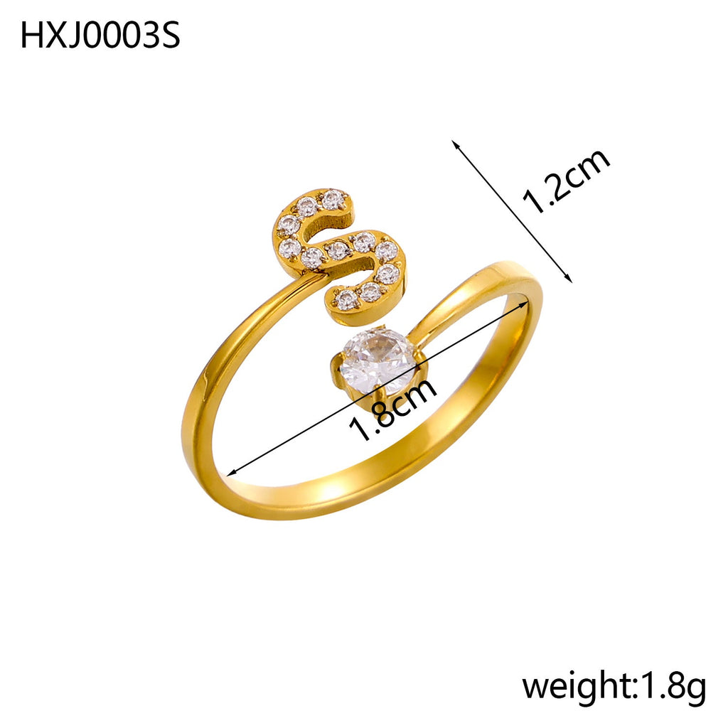 Rhinestone Initial Letter Open Ring — ring, view 56