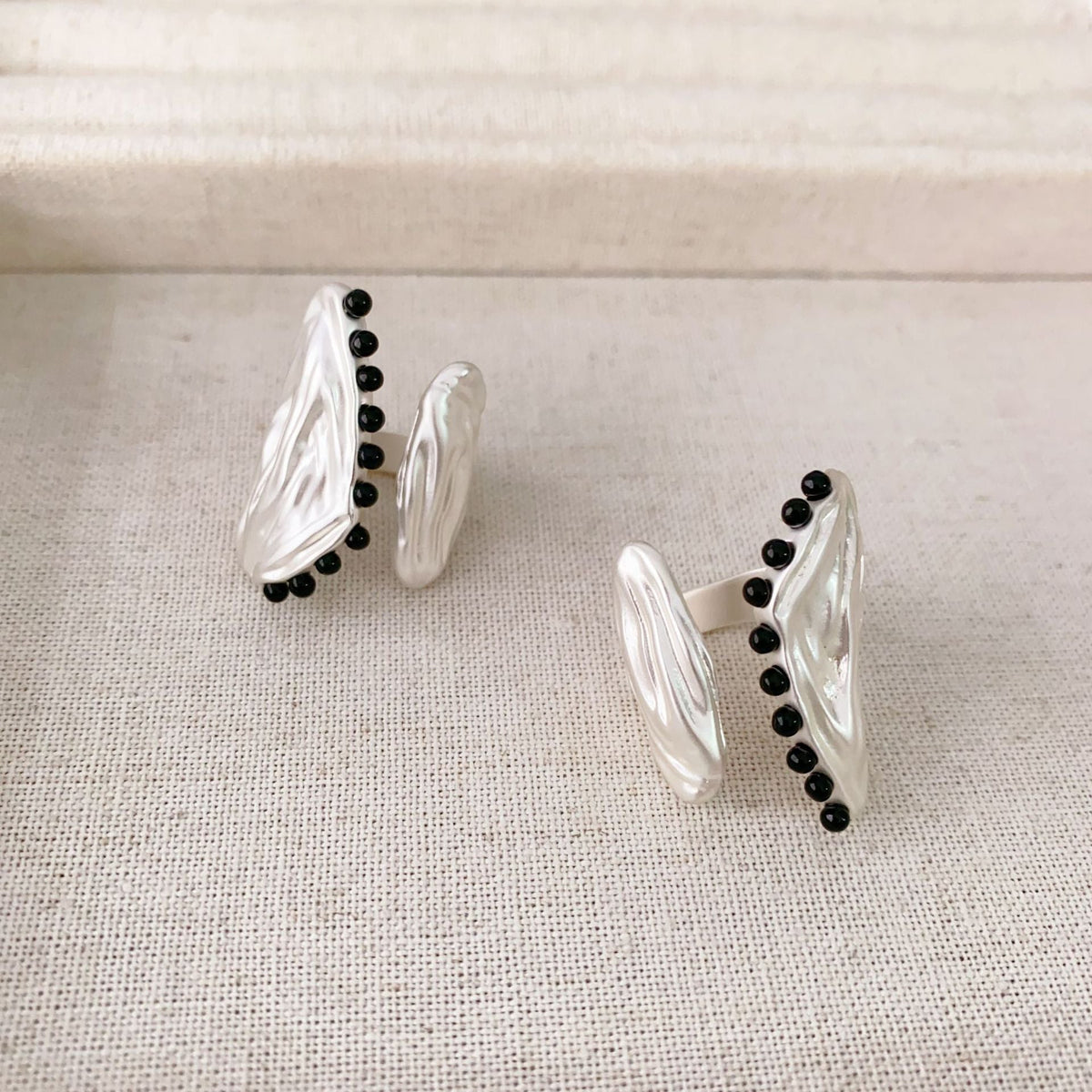 Ruched Texture Open Ring — silver ring, view 2