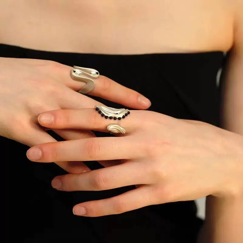 Ruched Texture Open Ring — silver ring, view 4