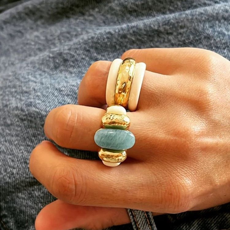 Layered Statement Band Ring — blue ring, view 3