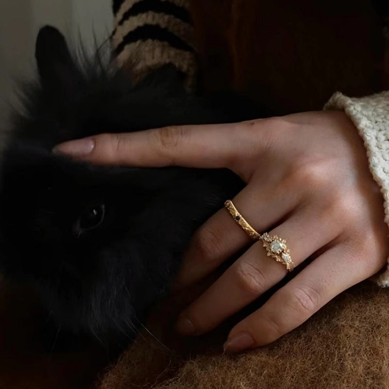 Geometric Zirconia Statement Ring — gold ring, view 3