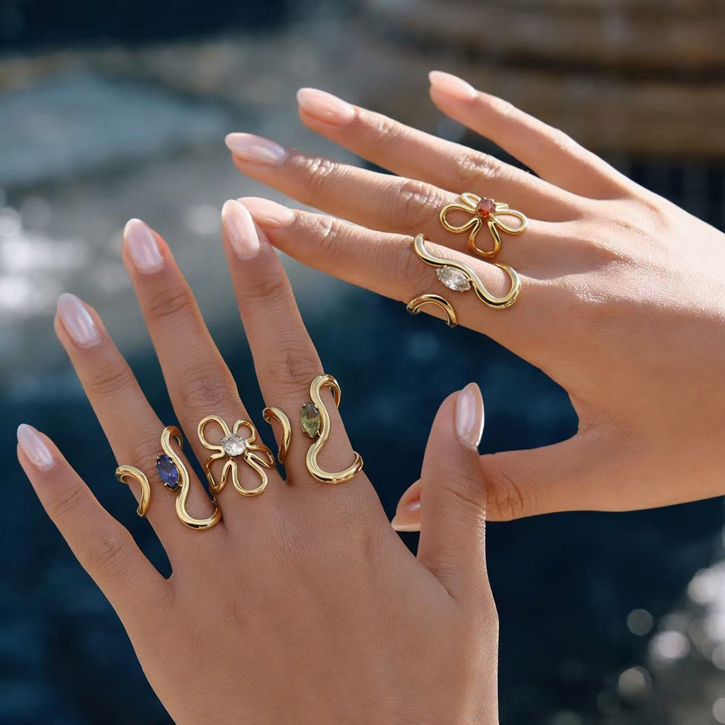 Exaggerated Floral Hollow-Out Ring — gold ring, view 2