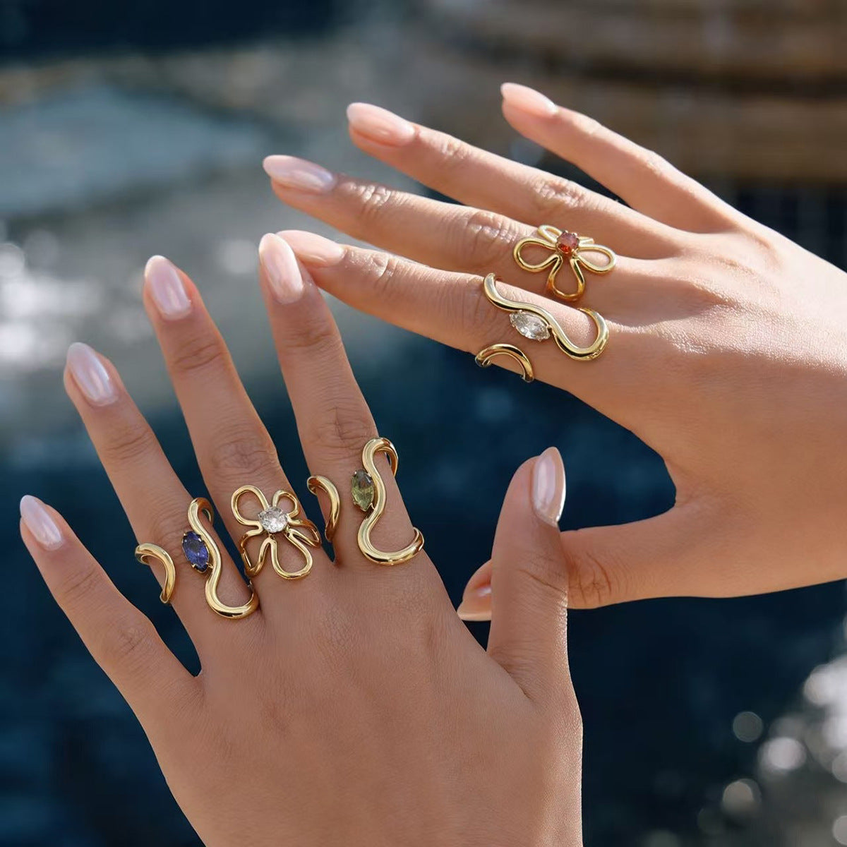 Exaggerated Floral Hollow-Out Ring — gold ring, view 2
