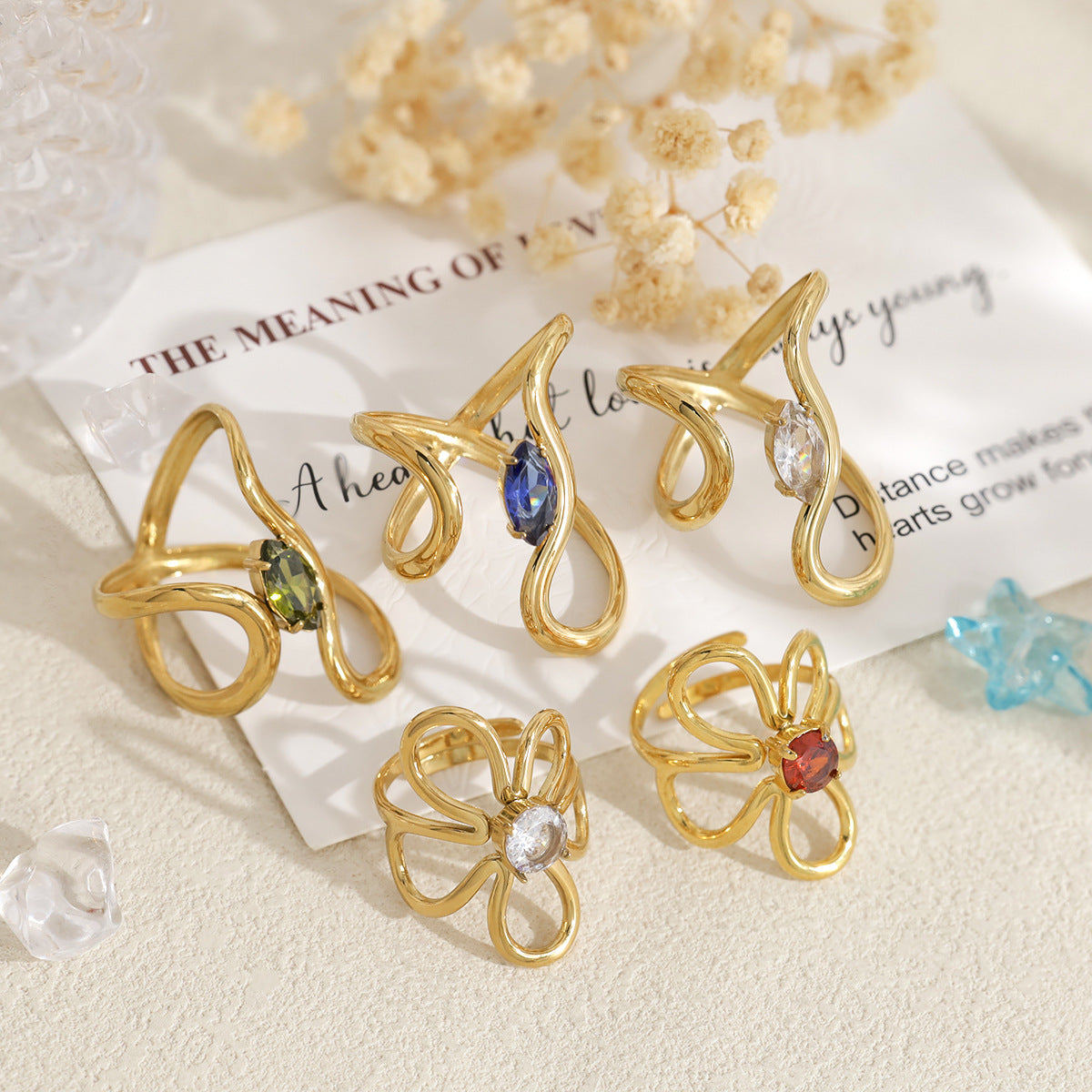 Exaggerated Floral Hollow-Out Ring — gold ring, view 3