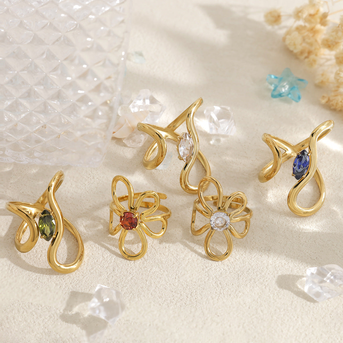 Exaggerated Floral Hollow-Out Ring — gold ring, view 4