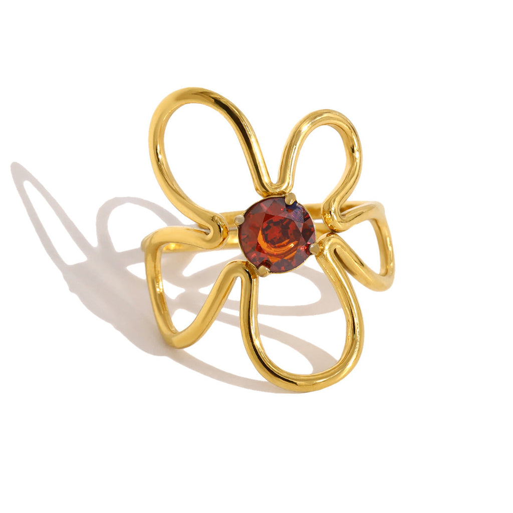 Exaggerated Floral Hollow-Out Ring — gold ring, view 5