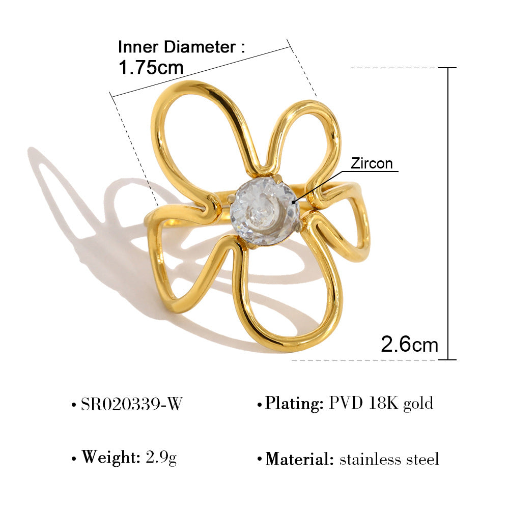 Exaggerated Floral Hollow-Out Ring — gold ring, view 6
