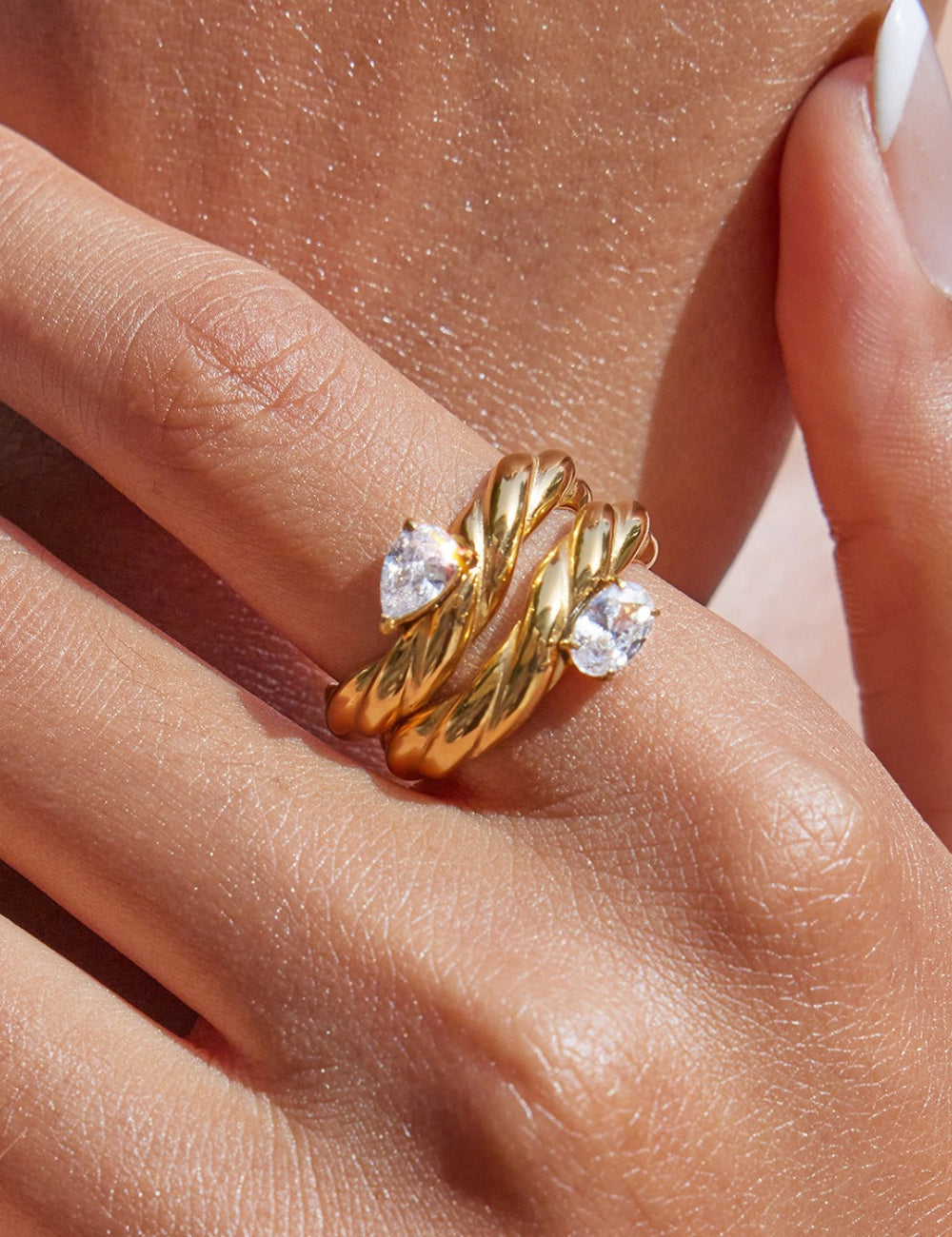 Twist Design Zirconia Ring — gold ring
