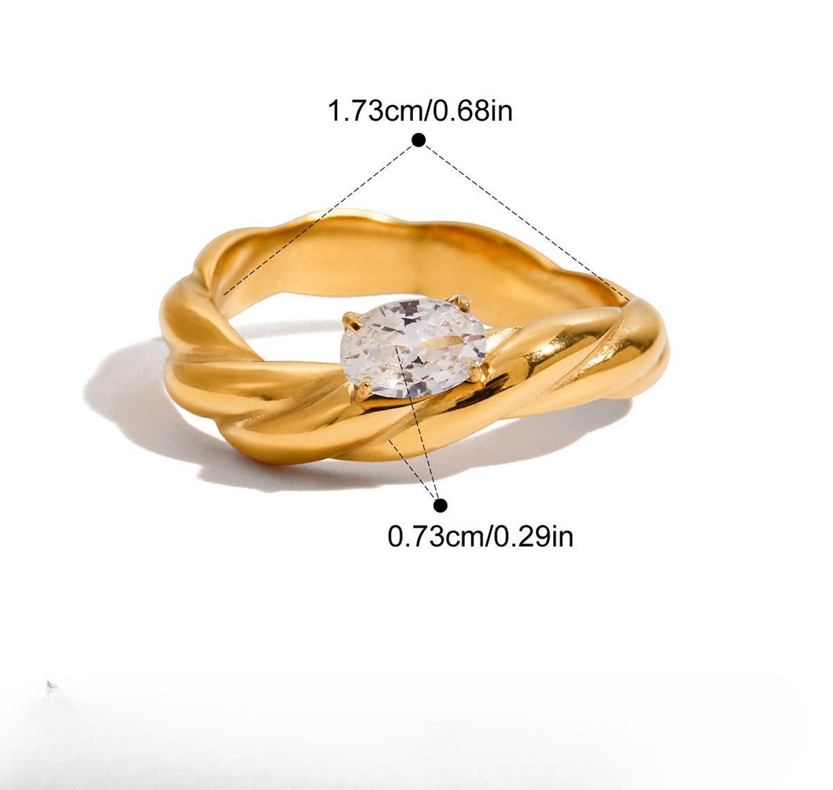 Twist Design Zirconia Ring — gold ring, view 8