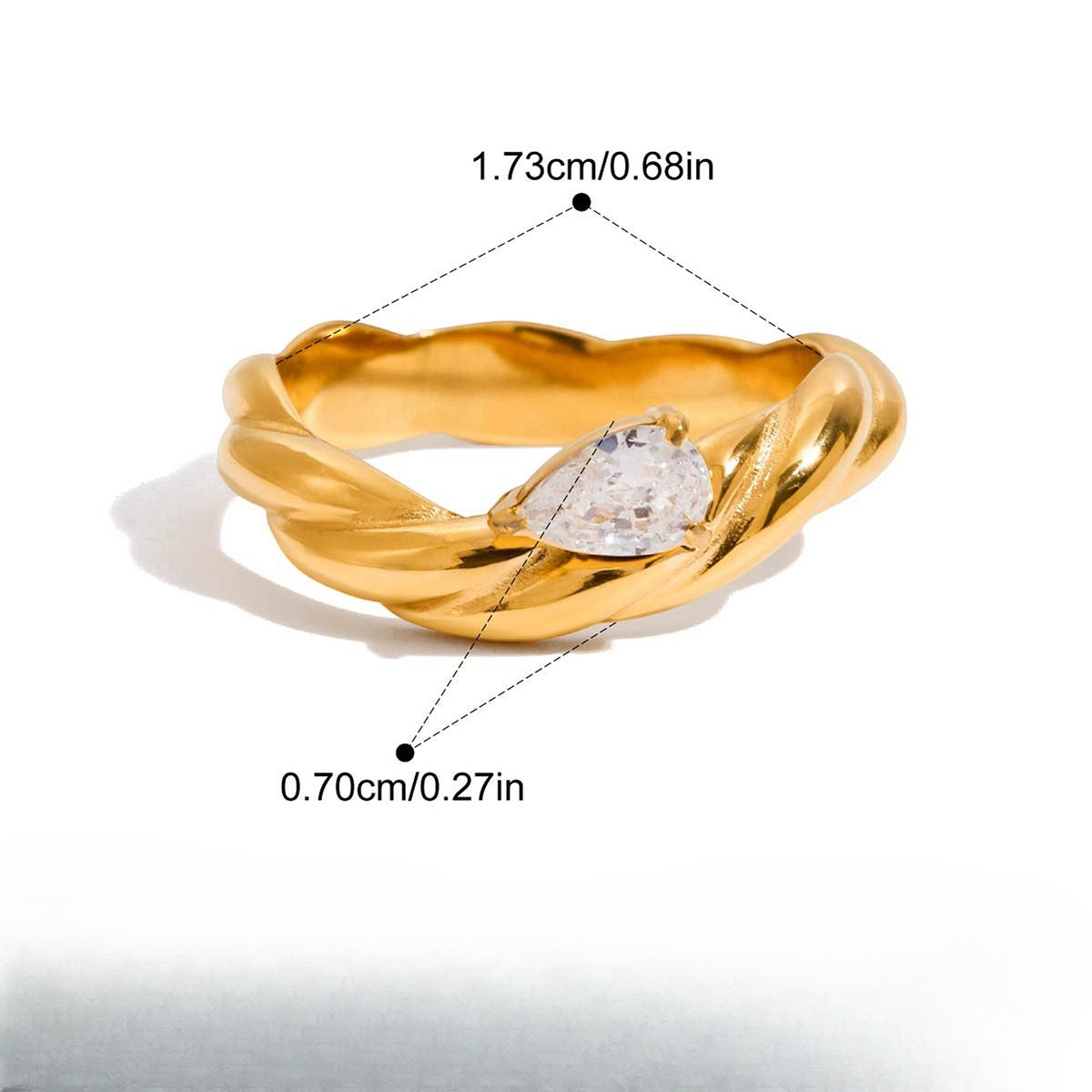 Twist Design Zirconia Ring — gold ring, view 9