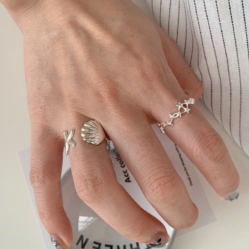 Starfish Statement Band Ring — silver ring, view 2