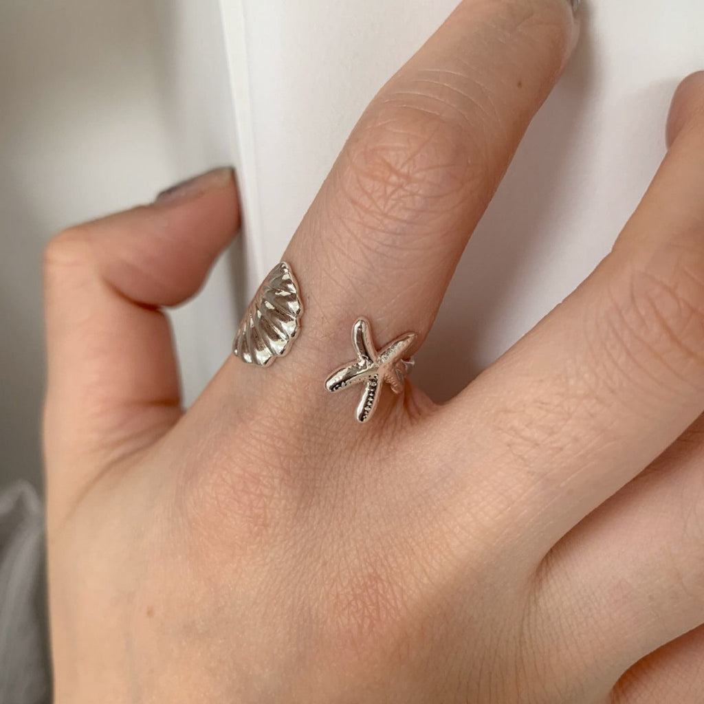 Starfish Statement Band Ring — silver ring, view 3