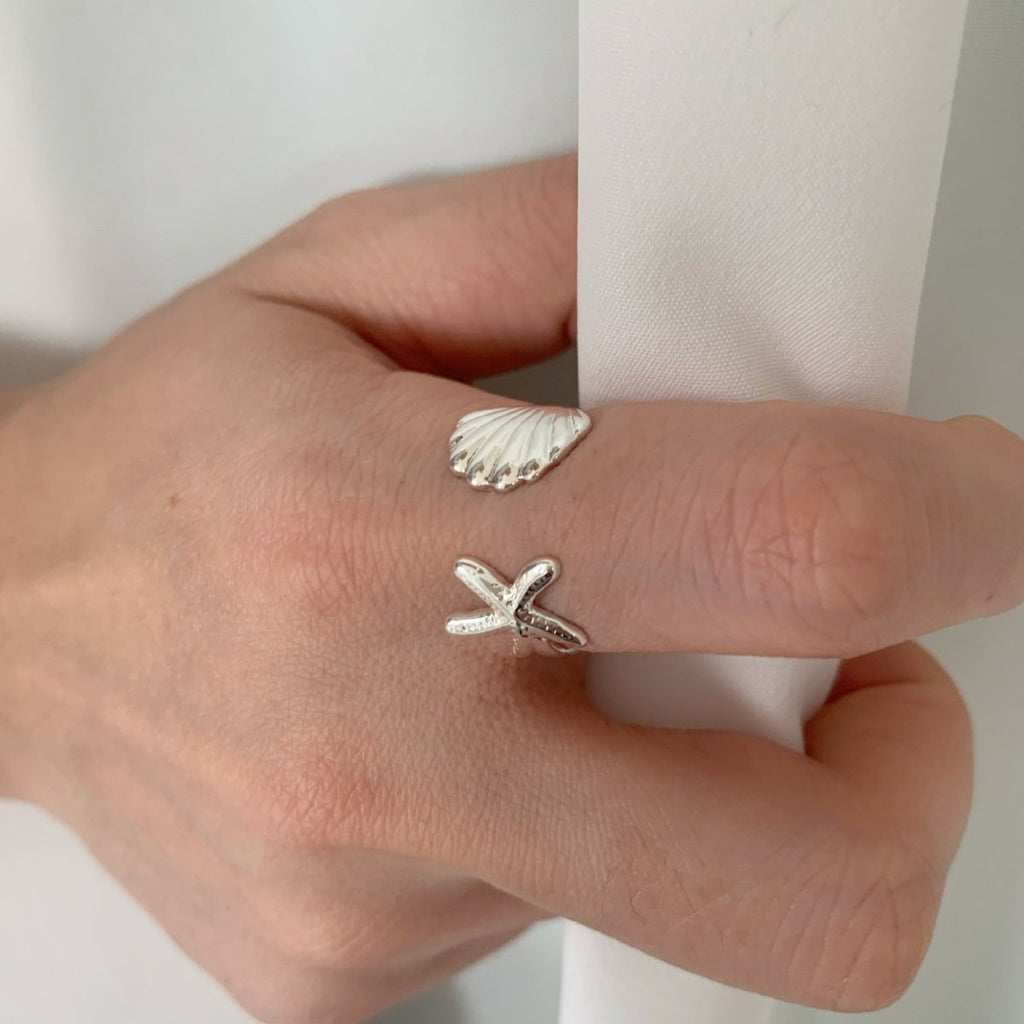 Starfish Statement Band Ring — silver ring, view 4