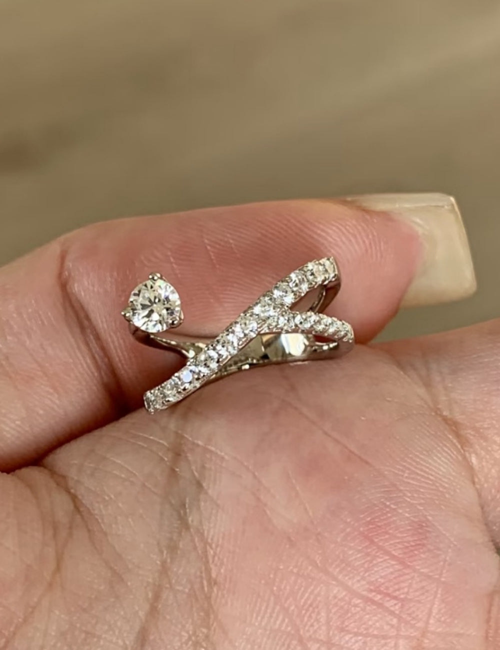 Cross Motif Layered Open Ring — silver ring