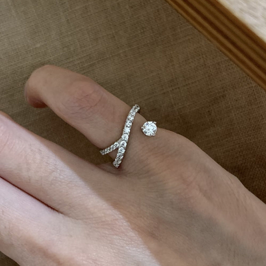 Cross Motif Layered Open Ring — silver ring, view 2