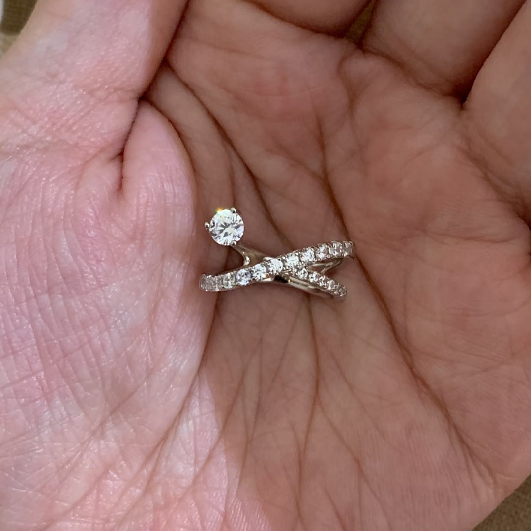 Cross Motif Layered Open Ring — silver ring, view 3