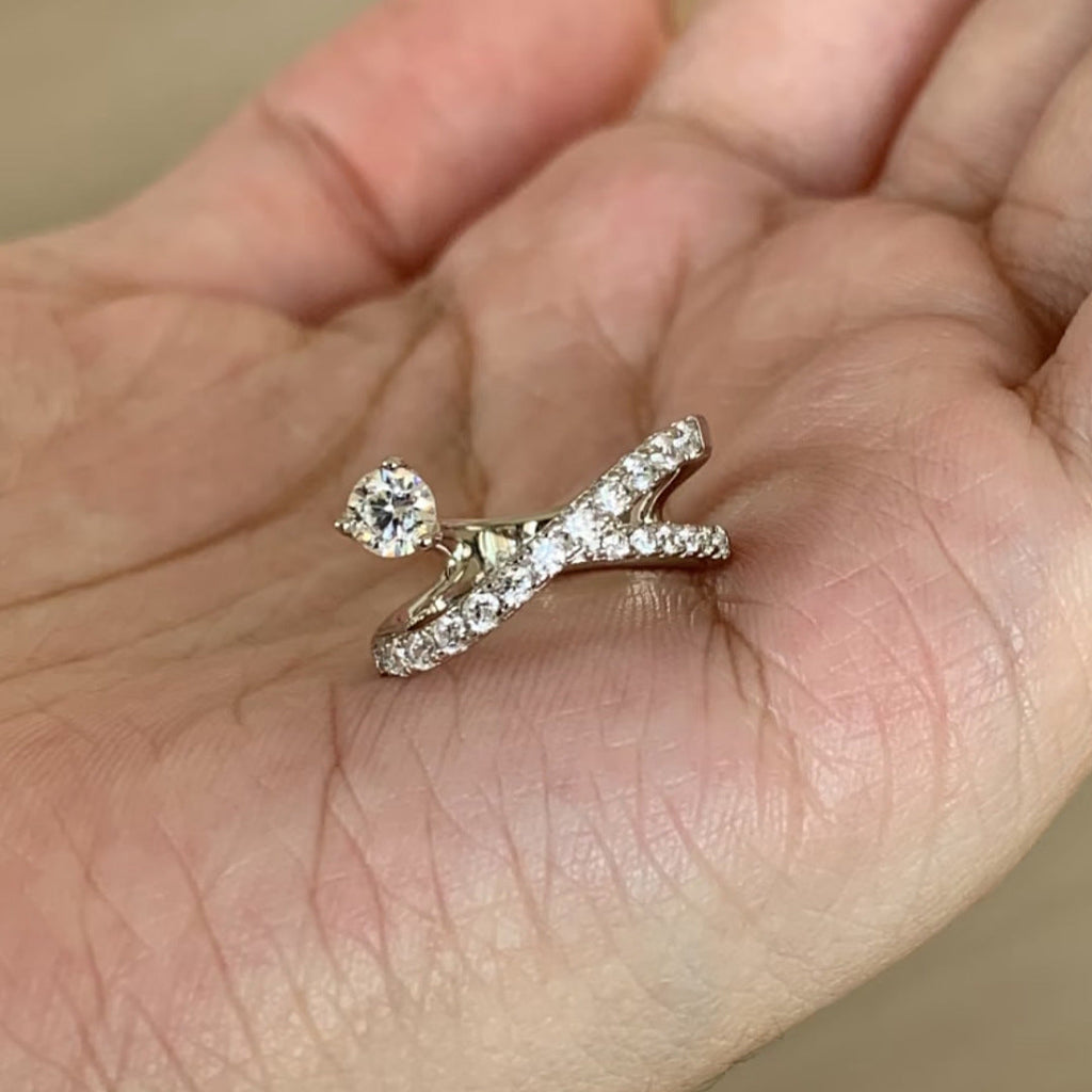 Cross Motif Layered Open Ring — silver ring, view 5