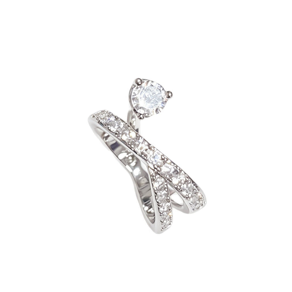 Cross Motif Layered Open Ring — silver ring, view 6