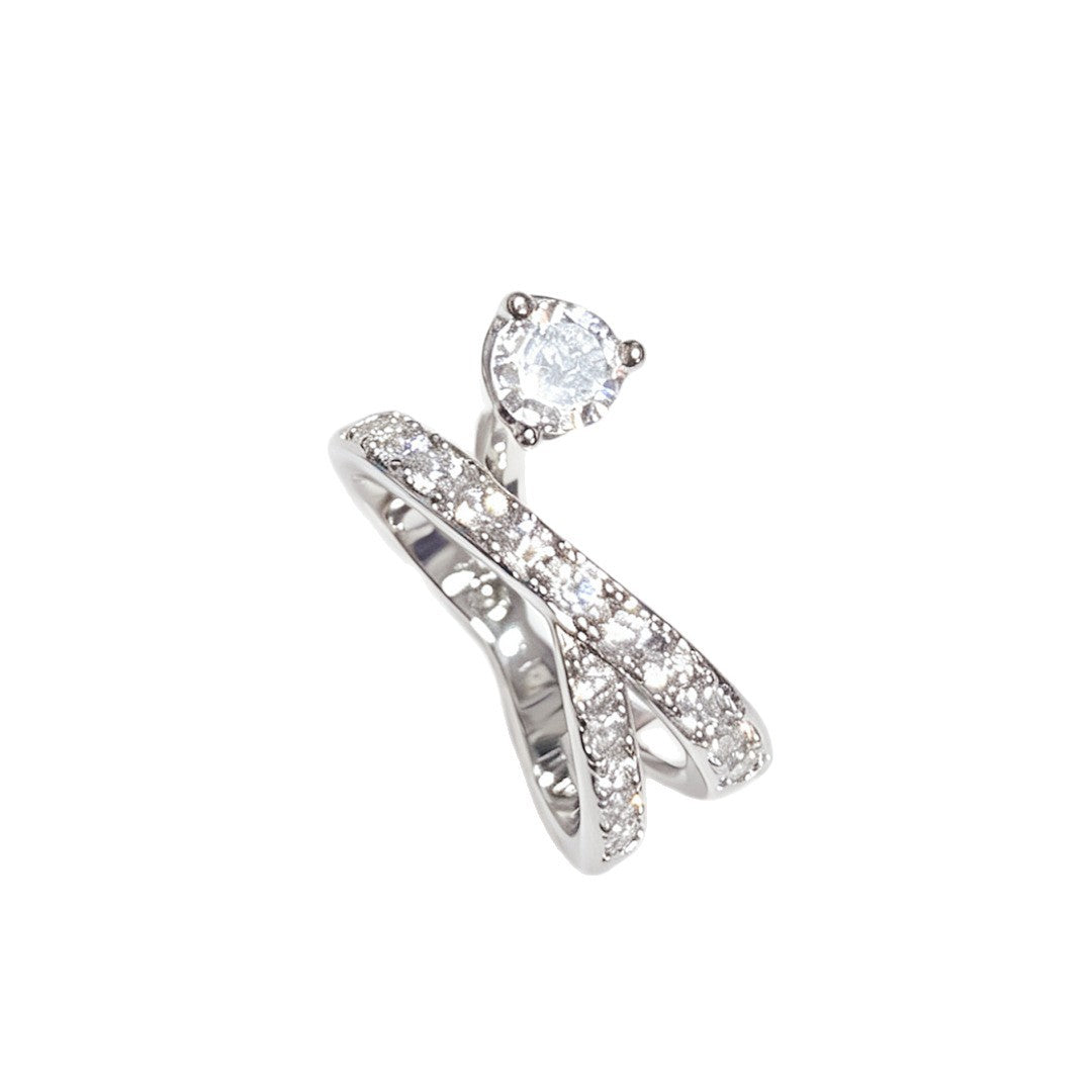 Cross Motif Layered Open Ring — silver ring, view 6