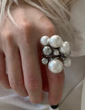 Double Layer Pearl Statement Ring — silver ring