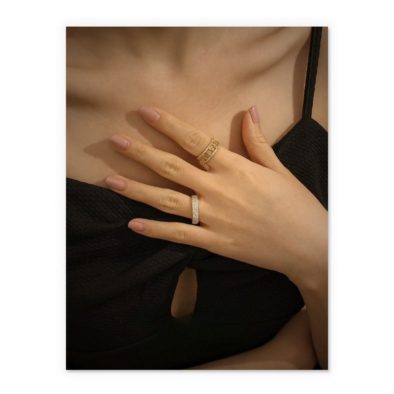 Hollow Adjustable Zirconia Ring — gold ring, view 2