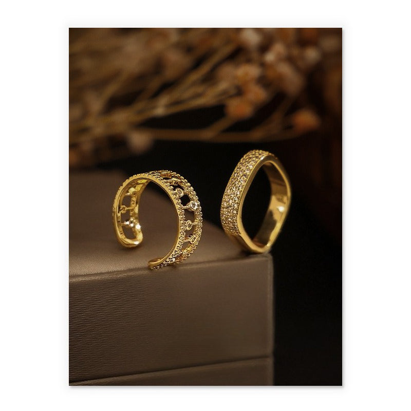 Hollow Adjustable Zirconia Ring — gold ring, view 3