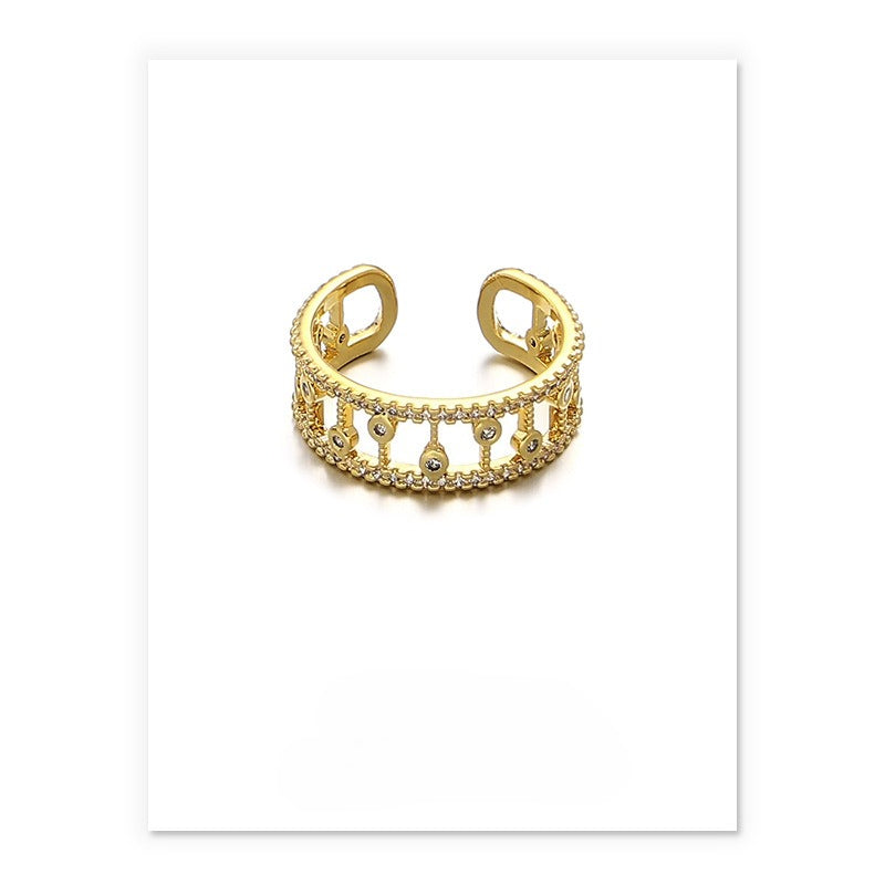 Hollow Adjustable Zirconia Ring — gold ring, view 4
