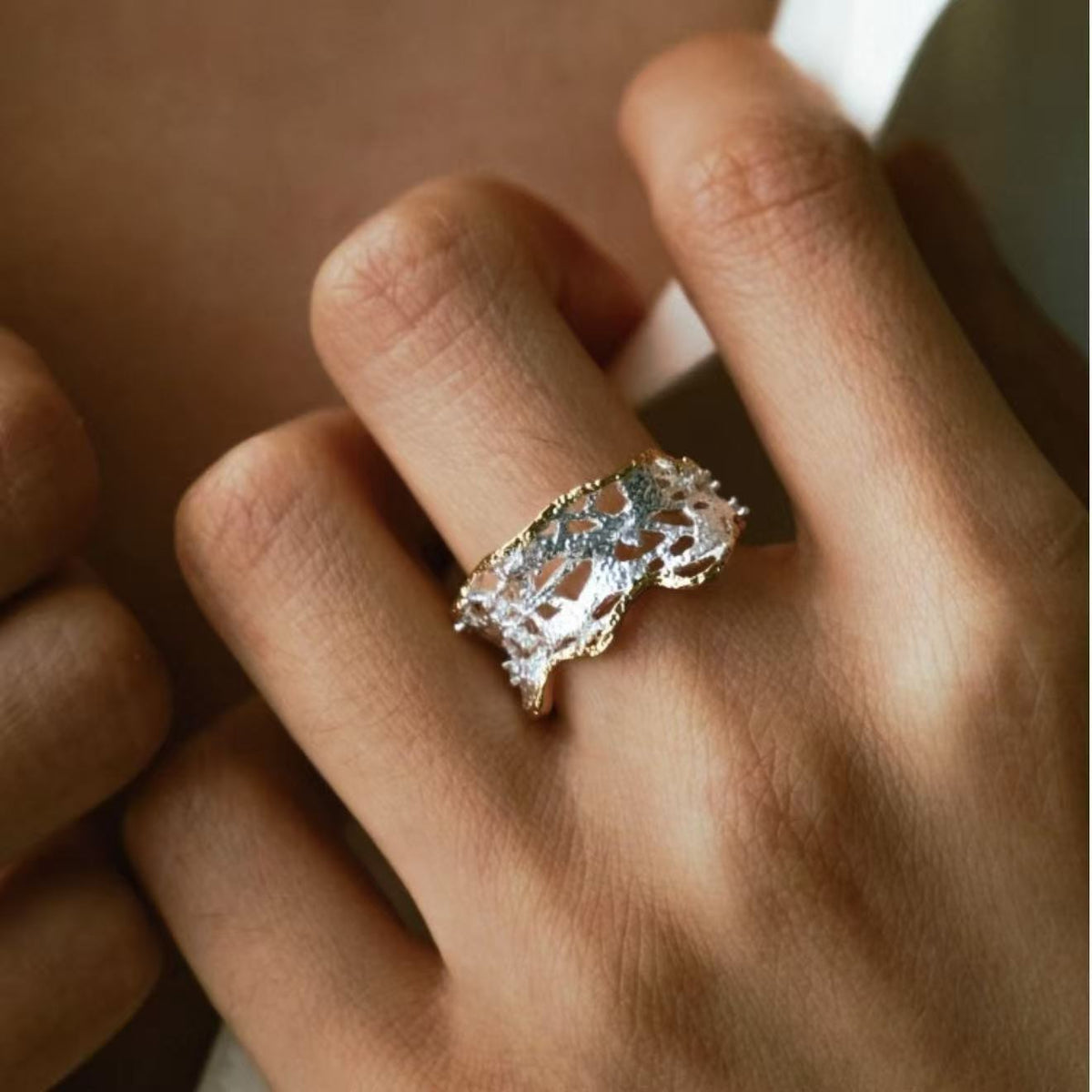 Gold-Plated Lace Motif Ring — ring, view 3