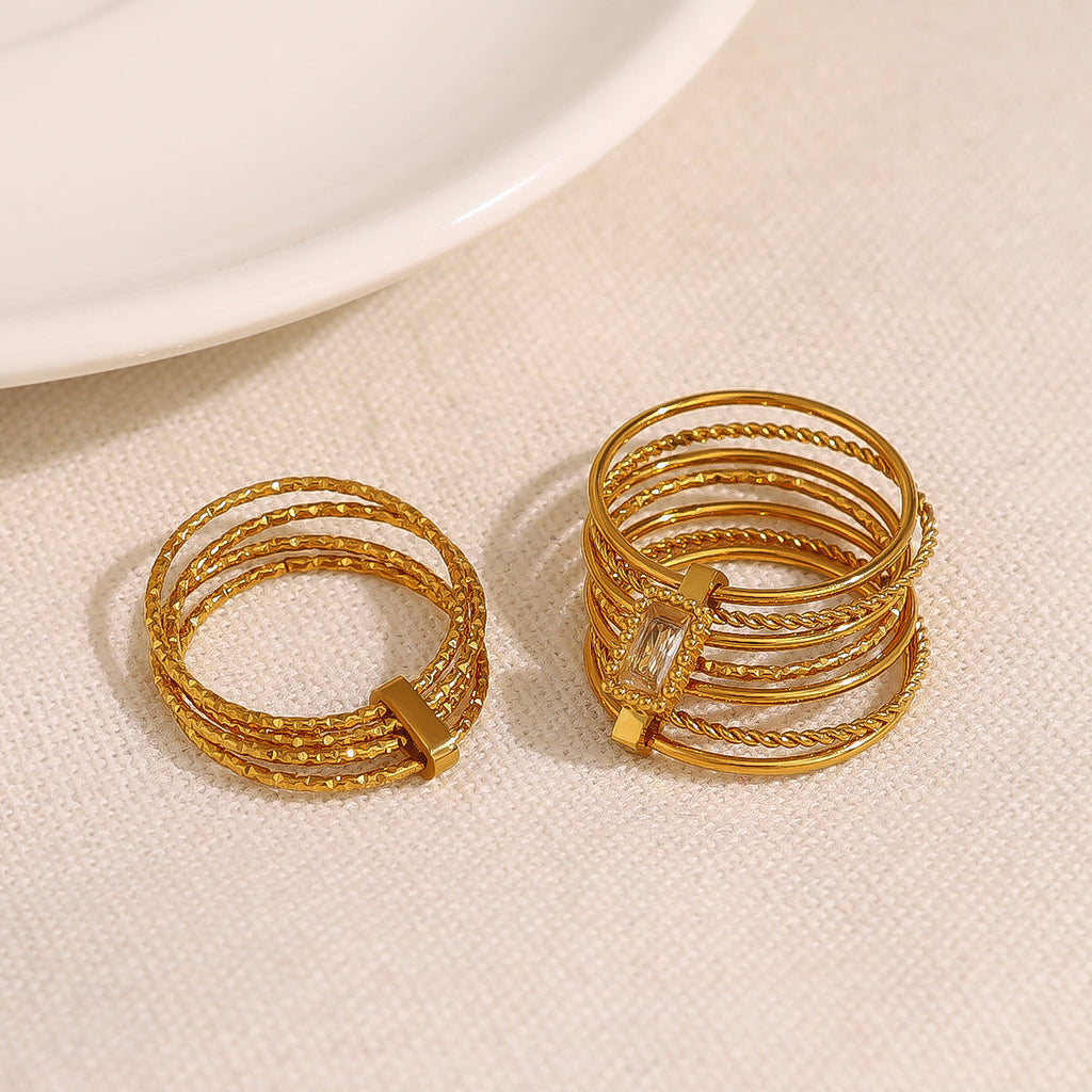 Twisted Layered Zirconia Ring — gold ring, view 3