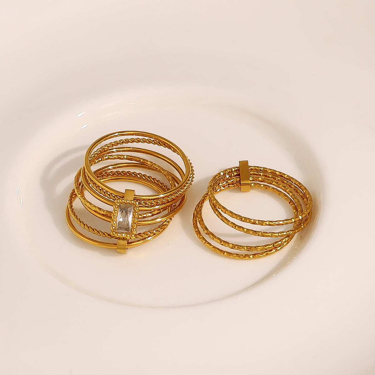 Twisted Layered Zirconia Ring — gold ring, view 4