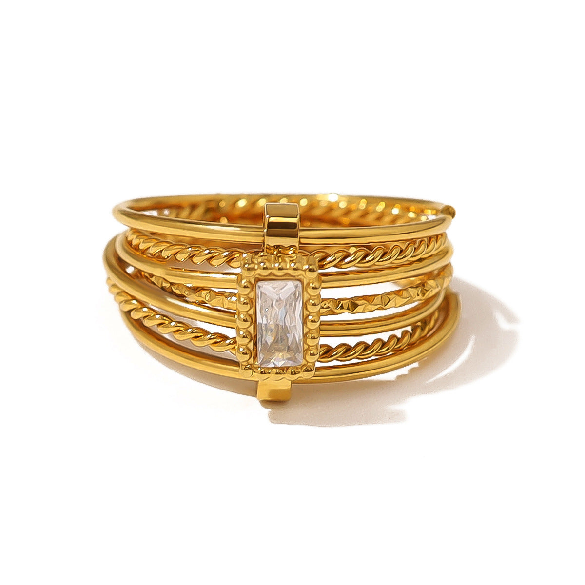 Twisted Layered Zirconia Ring — gold ring, view 5